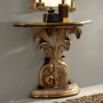 Italian Demi Lune Marble Effect Ornate Console Table And Mirror