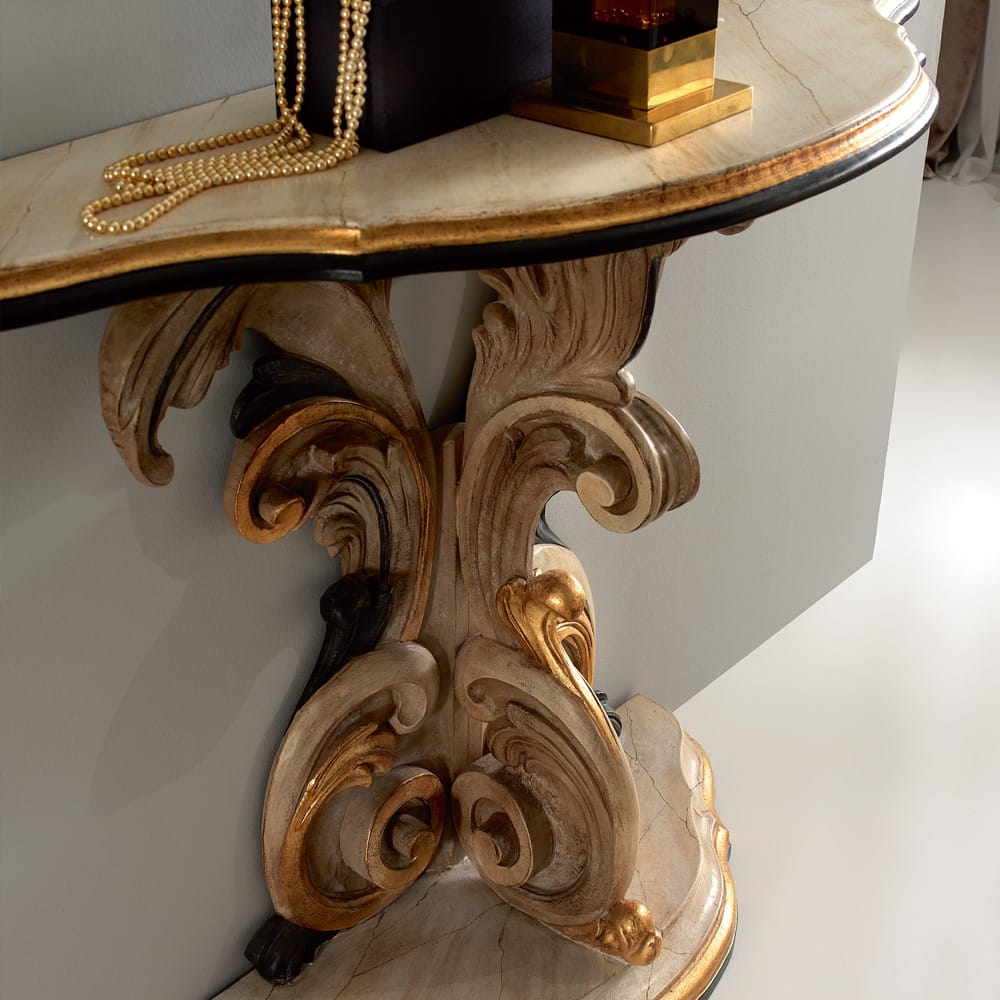 Italian Demi Lune Marble Effect Ornate Console Table And Mirror