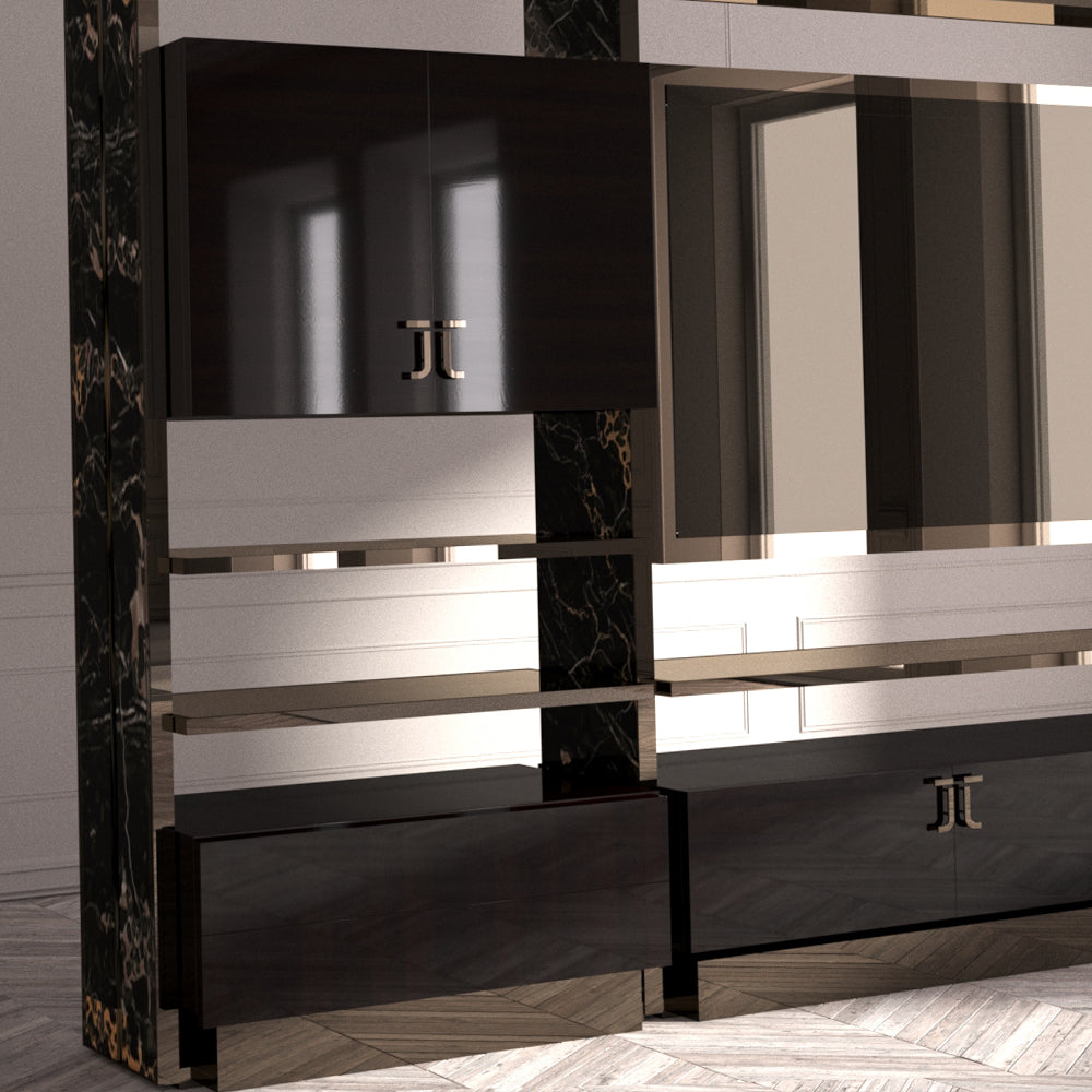 Exclusive Italian Luxury Designer Lacquered And Marble Media Unit