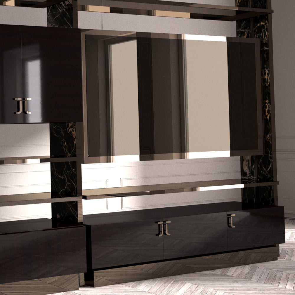 Exclusive Italian Luxury Designer Lacquered And Marble Media Unit