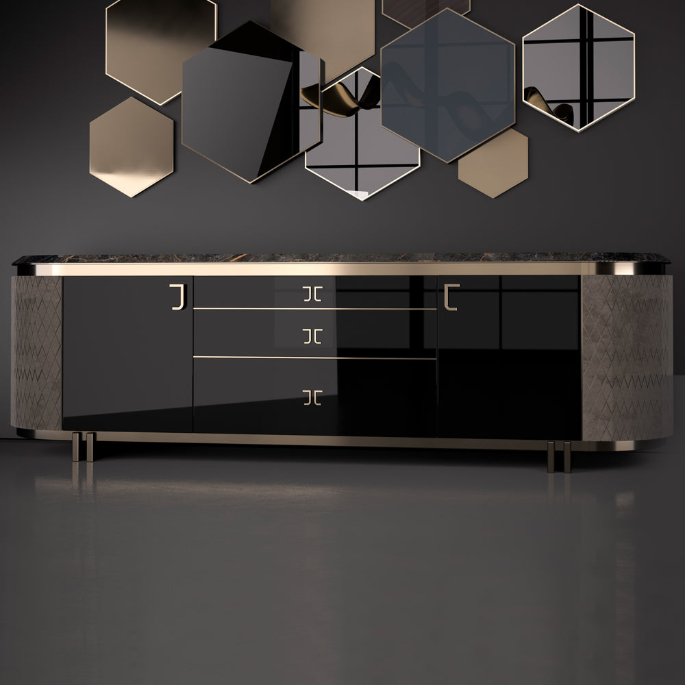 Exclusive Italian Luxury Designer Nubuck And Lacquered Buffet