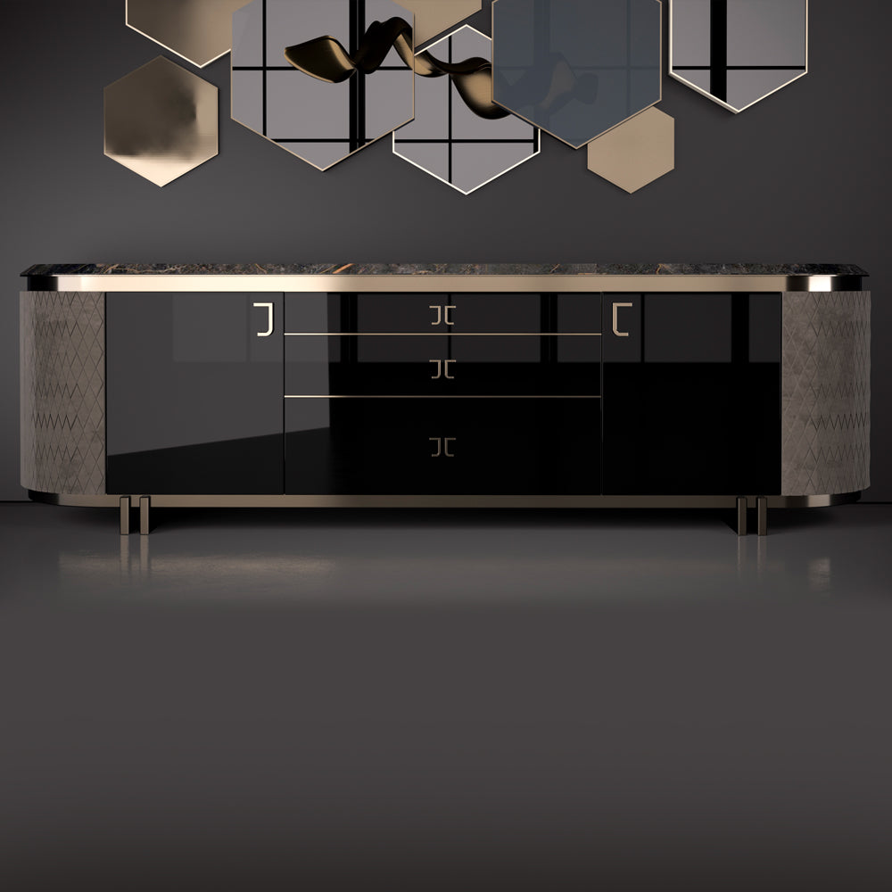 Exclusive Italian Luxury Designer Nubuck And Lacquered Buffet