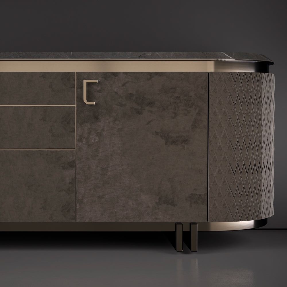 Exclusive Italian Marble Topped Luxury Designer Nubuck Buffet