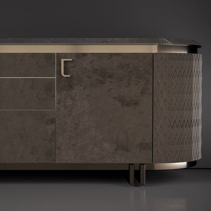 Exclusive Italian Marble Topped Luxury Designer Nubuck Buffet