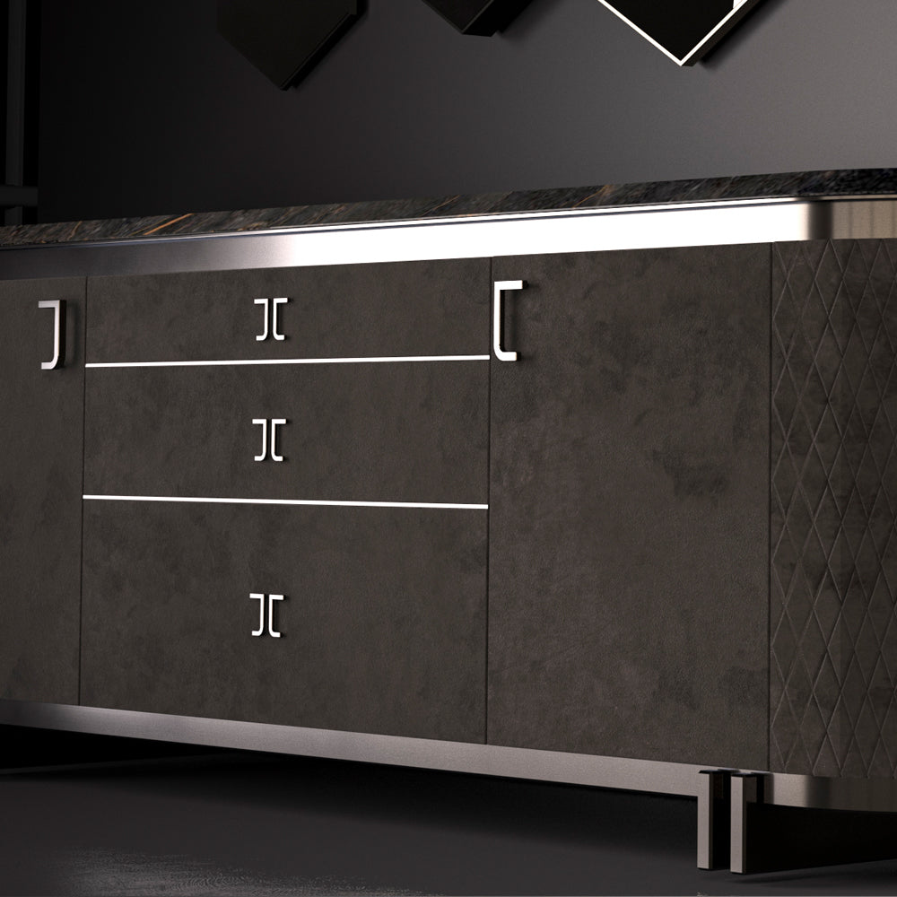 Exclusive Italian Marble Topped Luxury Designer Nubuck Buffet