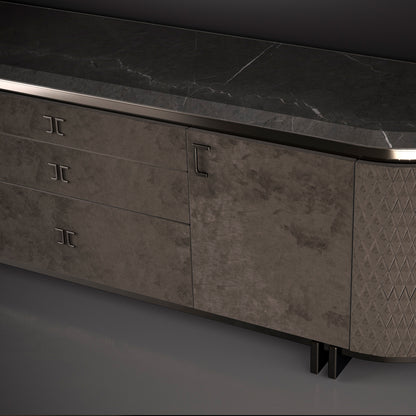 Exclusive Italian Marble Topped Luxury Designer Nubuck Buffet