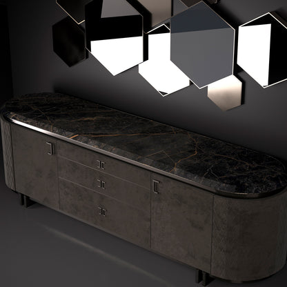 Exclusive Italian Marble Topped Luxury Designer Nubuck Buffet