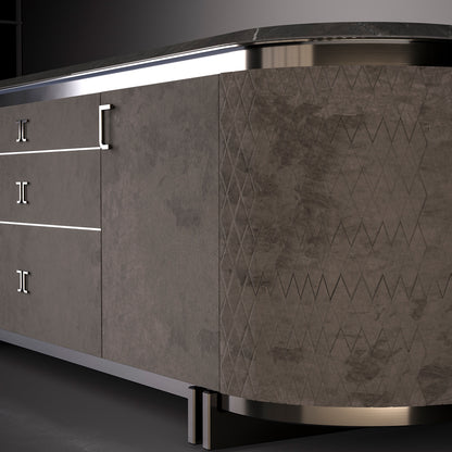 Exclusive Italian Marble Topped Luxury Designer Nubuck Buffet