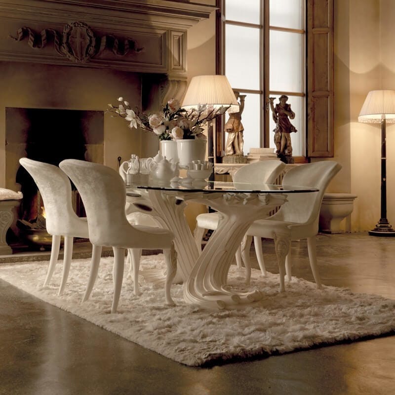 Exclusive Italian Pedestal Large Glass Dining Table Set