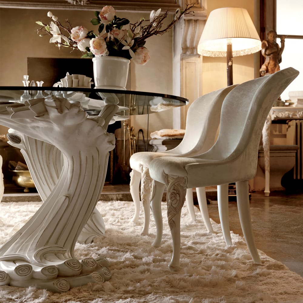 Exclusive Italian Pedestal Large Glass Dining Table Set