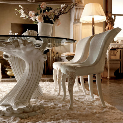 Exclusive Italian Pedestal Large Glass Dining Table Set