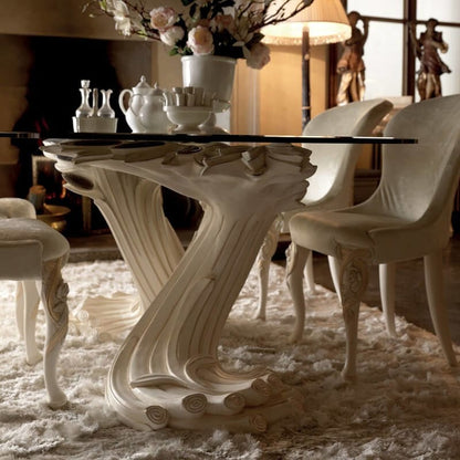 Exclusive Italian Pedestal Large Glass Dining Table Set