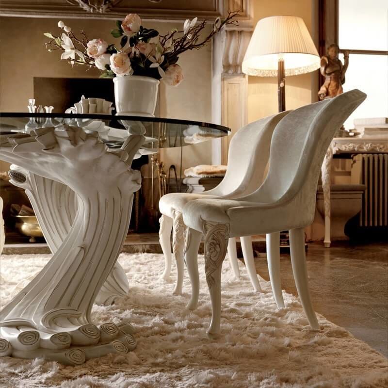 Exclusive Italian Pedestal Large Glass Dining Table Set