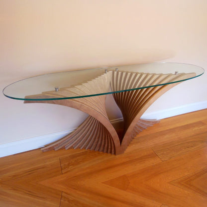 Exclusive Oval Ended Glass Designer Contemporary Console Table