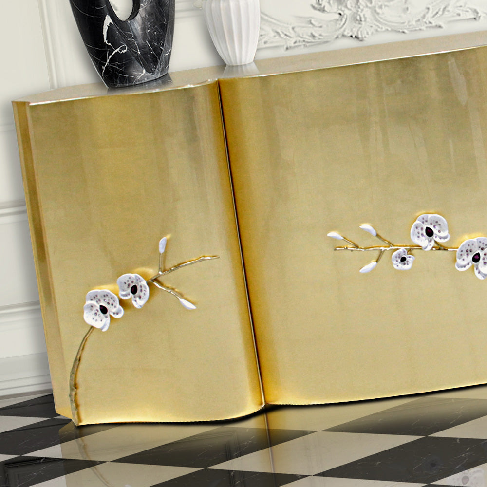 Exclusive Crystal Orchid Gold Leaf Sideboard