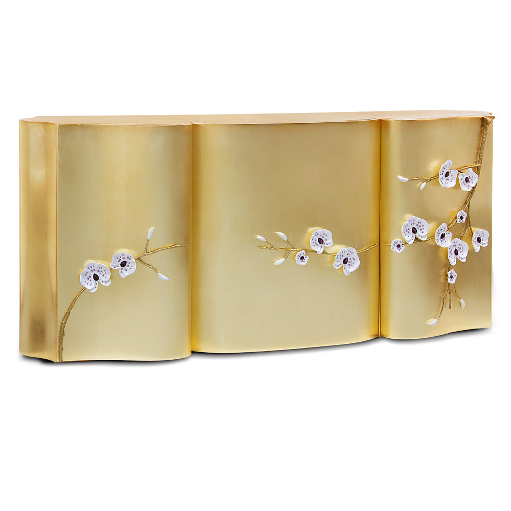 Exclusive Crystal Orchid Gold Leaf Sideboard