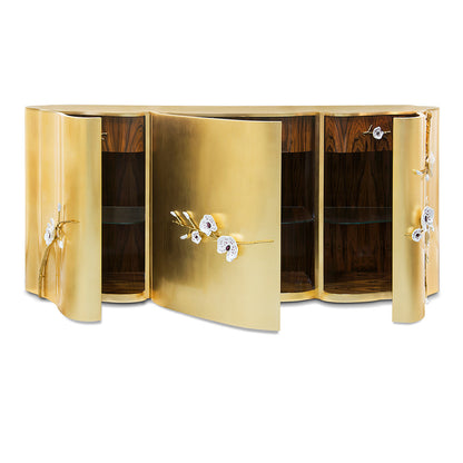 Exclusive Crystal Orchid Gold Leaf Sideboard