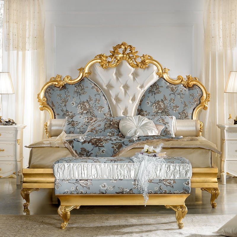 Gold Leaf Rococo Button Upholstered Bed