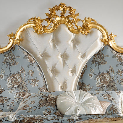 Gold Leaf Rococo Button Upholstered Bed