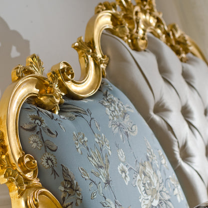 Gold Leaf Rococo Button Upholstered Bed