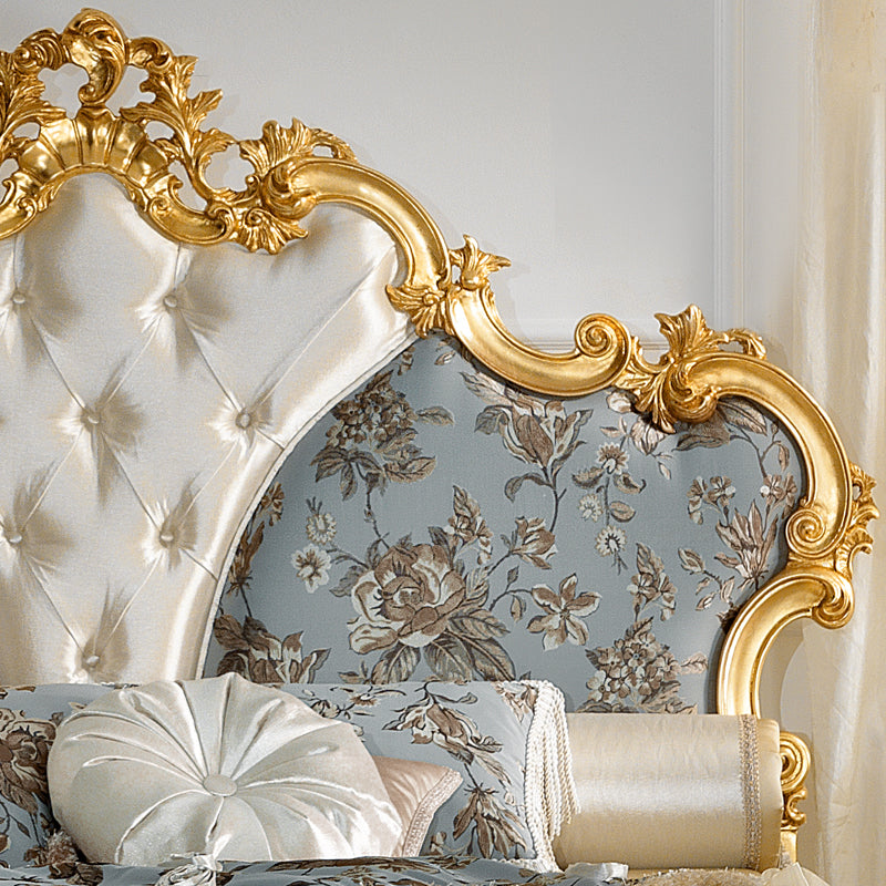 Gold Leaf Rococo Button Upholstered Bed