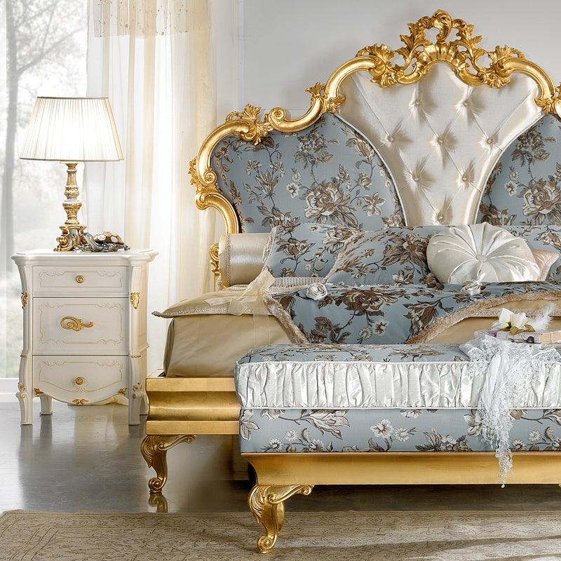 Gold Leaf Rococo Button Upholstered Bed