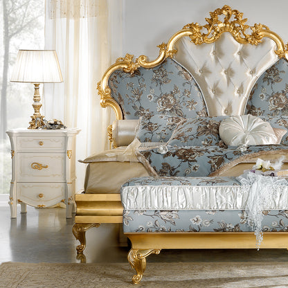 Gold Leaf Rococo Button Upholstered Bed