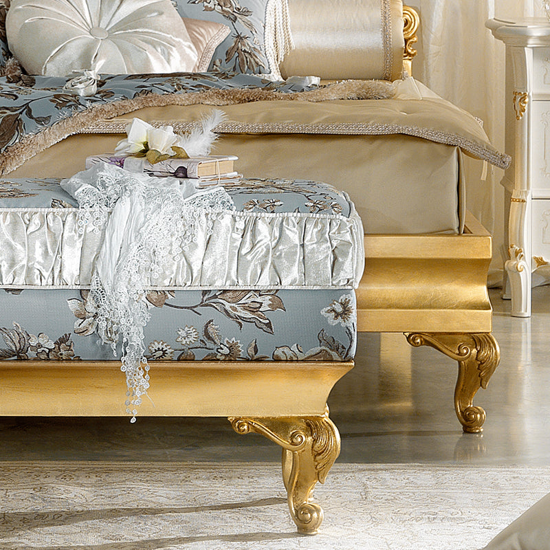 Gold Leaf Rococo Button Upholstered Bed