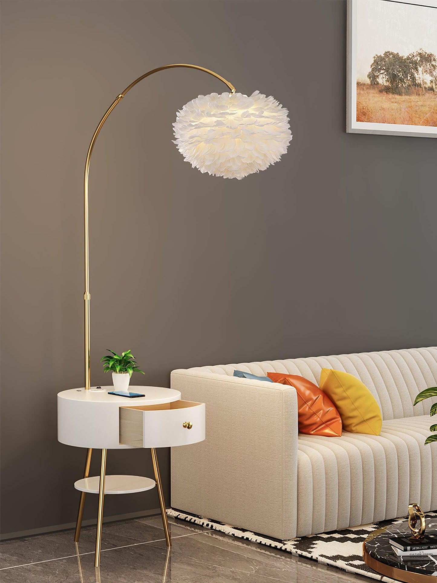 Feather Drawer Torchiere Lamp Floor Lamp