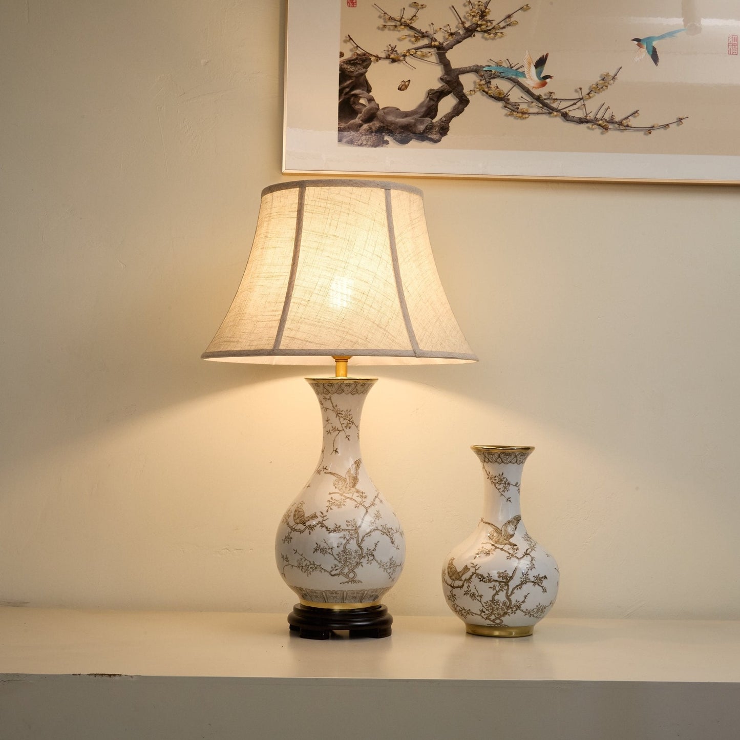 Floral Bird Ceramic Table Lamp