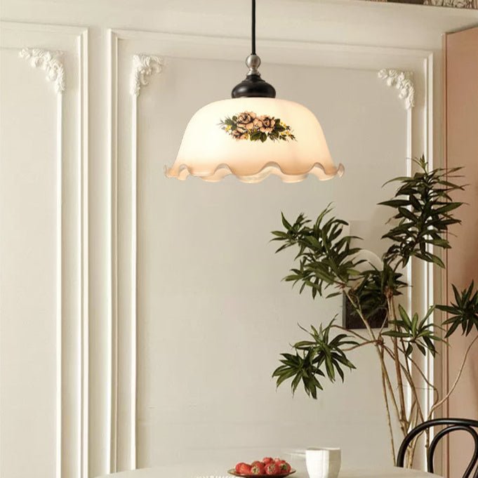 Floral Patterned Glass Pendant Light