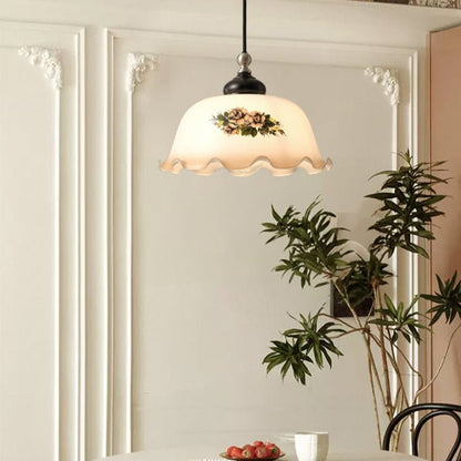 Floral Patterned Glass Pendant Light