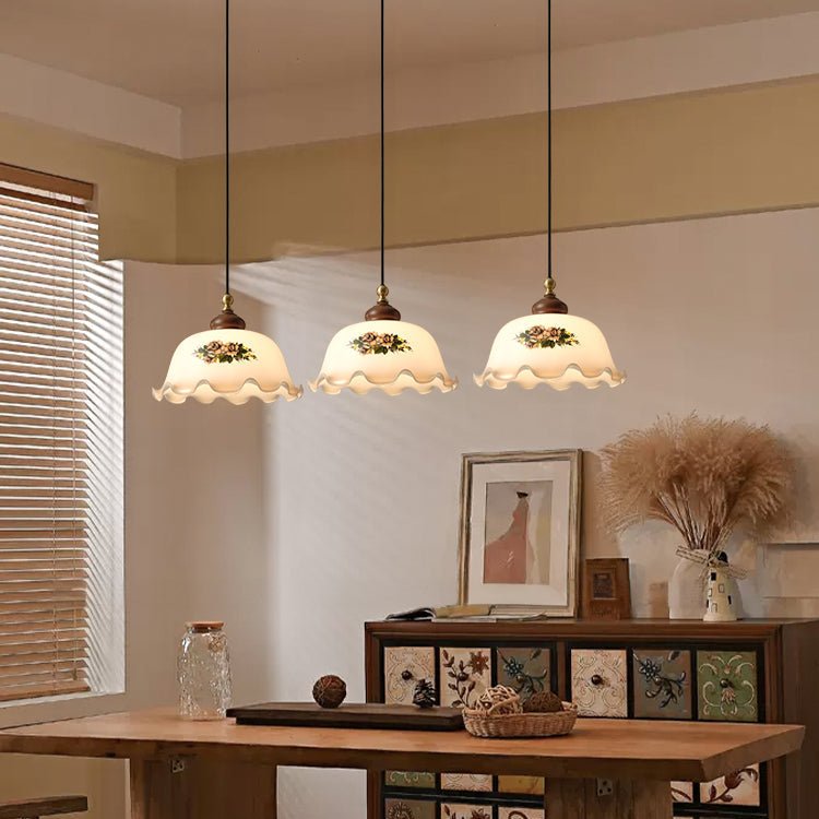 Floral Patterned Glass Pendant Light