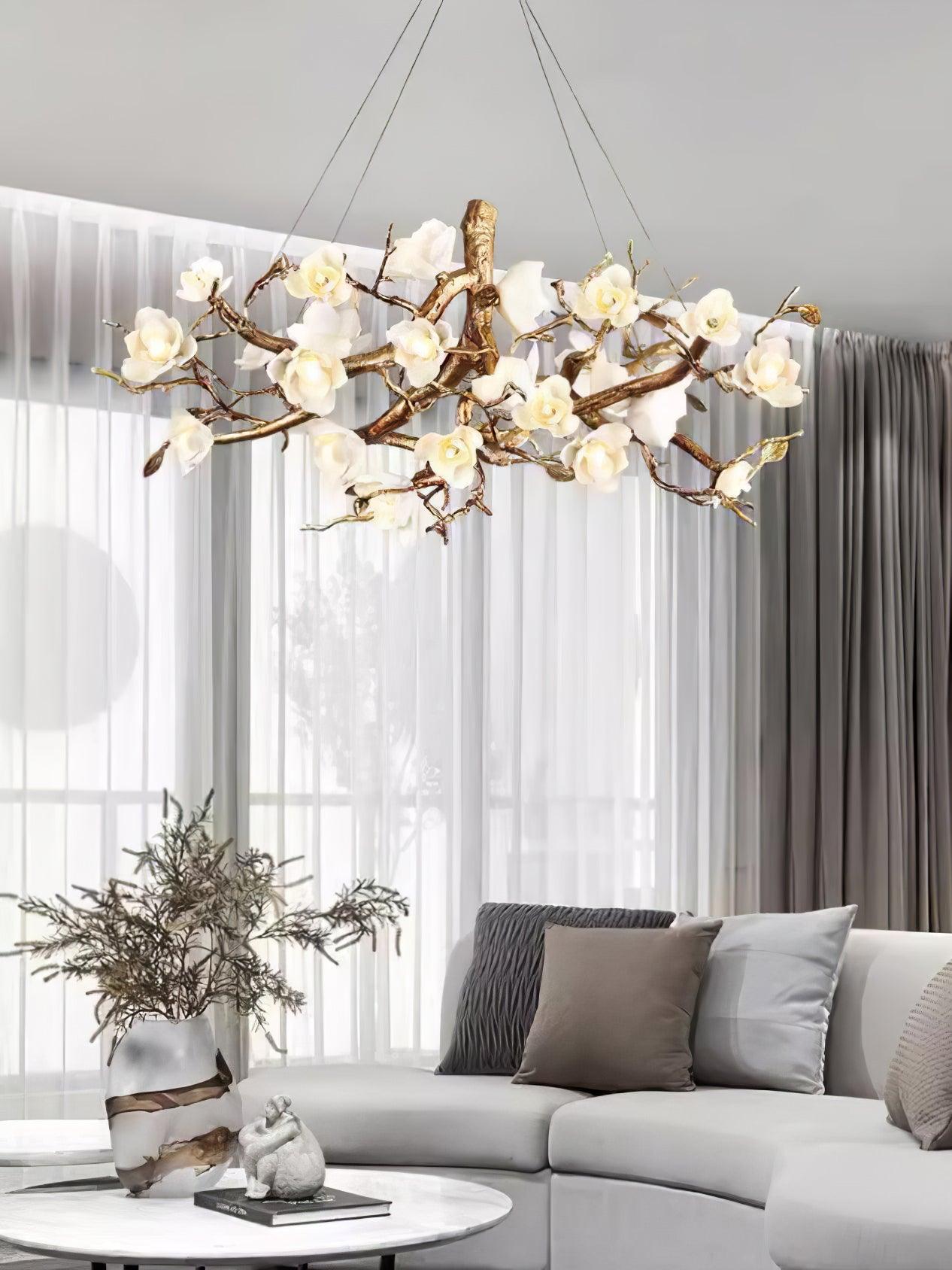 Flower Bloom Branch Brass Gasolier Chandelier