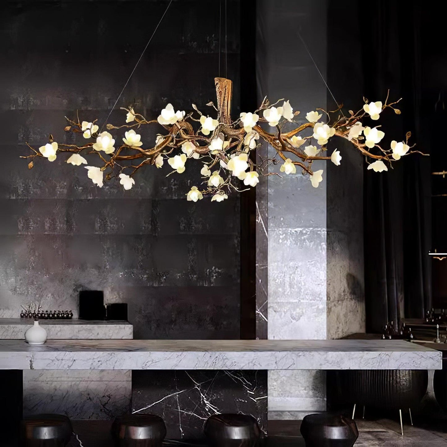 Flower Bloom Branch Brass Gasolier Chandelier