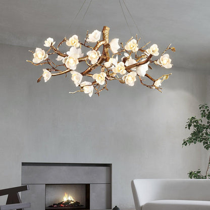 Flower Bloom Branch Brass Gasolier Chandelier