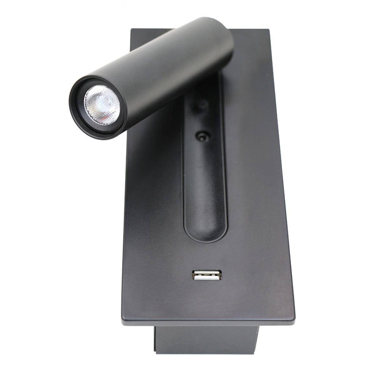 Black Bedside USB Wall Light