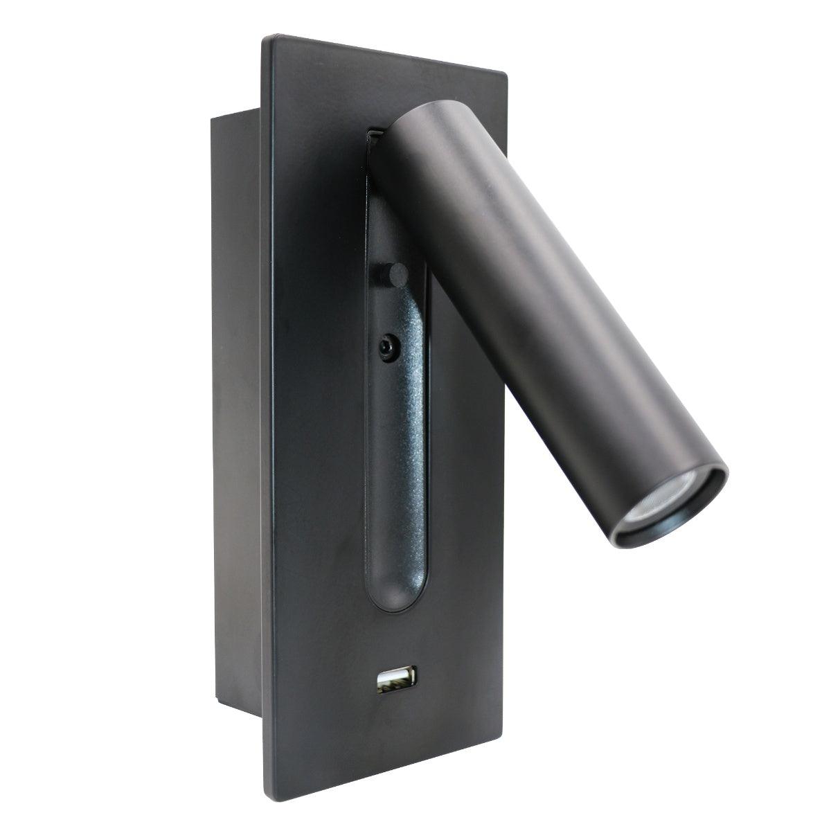 Black Bedside USB Wall Light