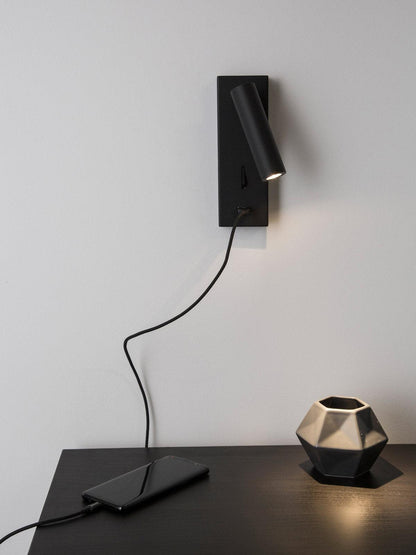 Black Bedside USB Wall Light