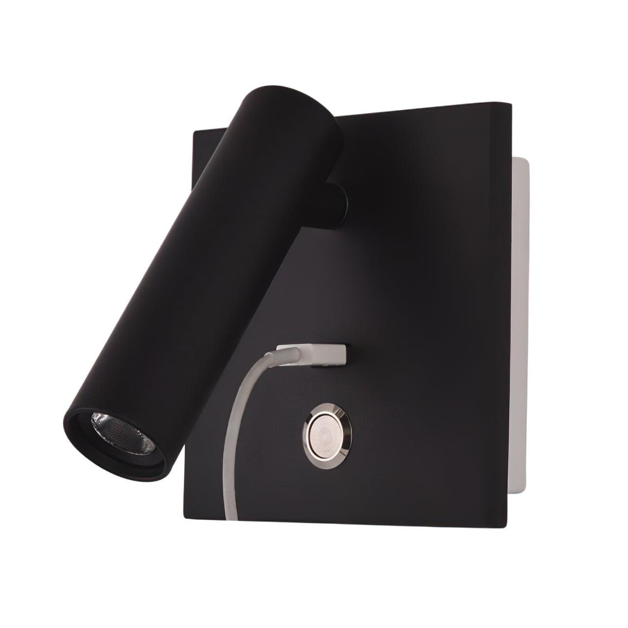 Black Bedside USB Wall Light