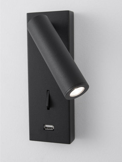 Black Bedside USB Wall Light