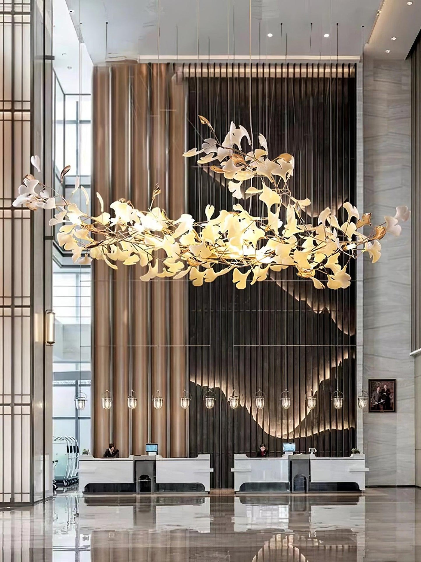 Gold White Leaves Combination Gingko Gasolier Chandeliers