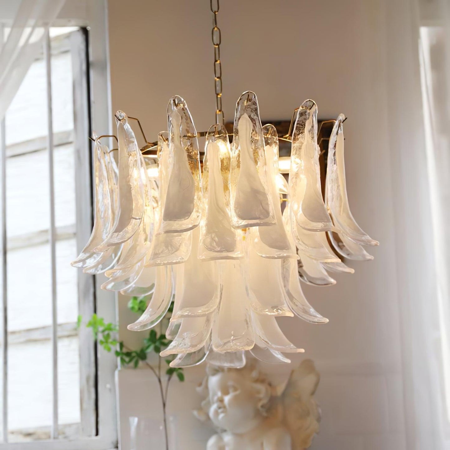 Glass Leaf Cascade Candelabrum Chandelier