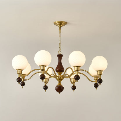 Globe Orb Wood Candelabrum Chandelier