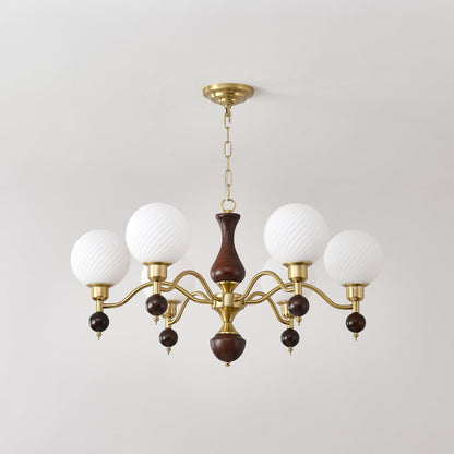 Globe Orb Wood Candelabrum Chandelier