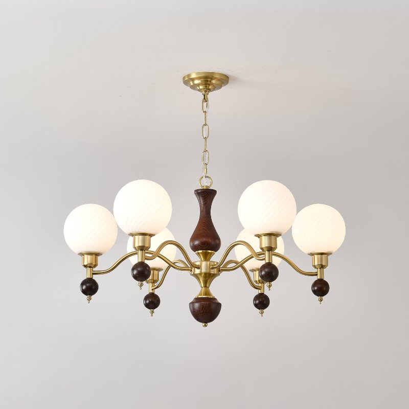 Globe Orb Wood Candelabrum Chandelier