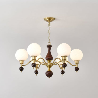 Globe Orb Wood Candelabrum Chandelier