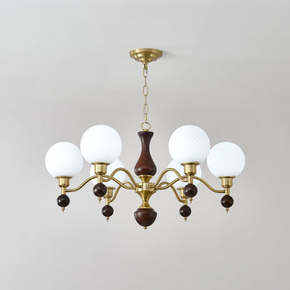 Globe Orb Wood Candelabrum Chandelier