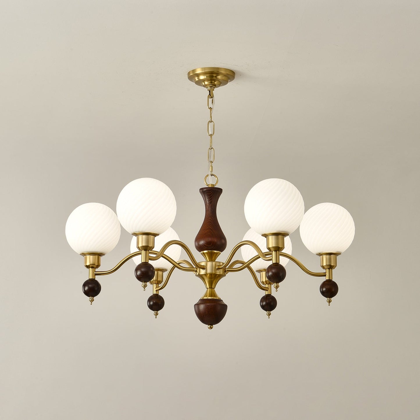 Globe Orb Wood Candelabrum Chandelier