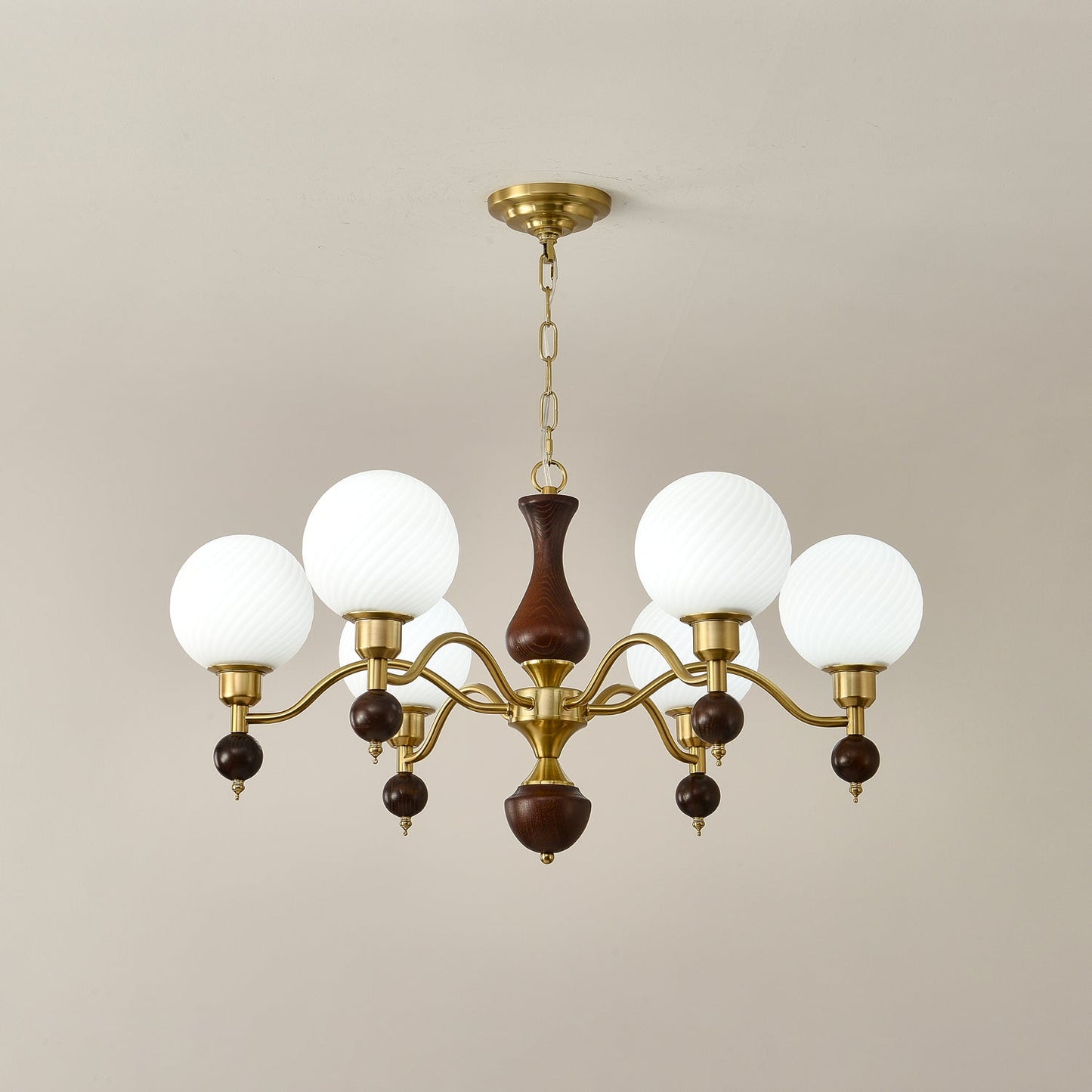 Globe Orb Wood Candelabrum Chandelier